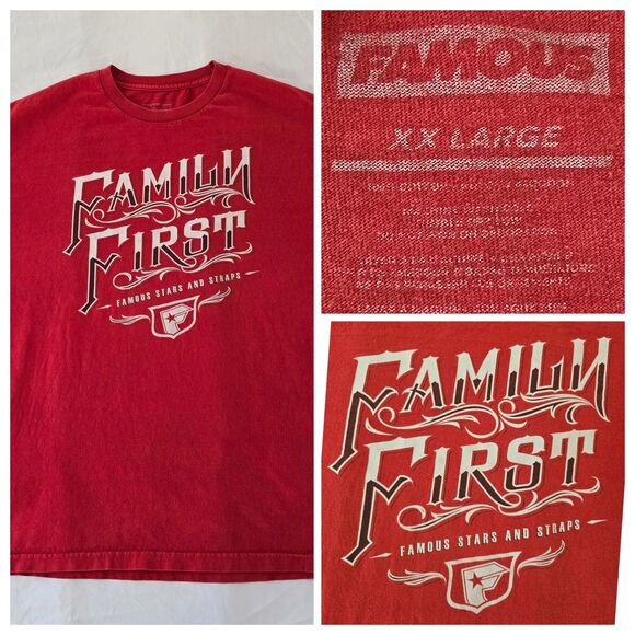 Famous Stars And Straps Shirt Mens 2XL XXL Y2K Red Tee Family First Streetwear - Picture 1 of 8